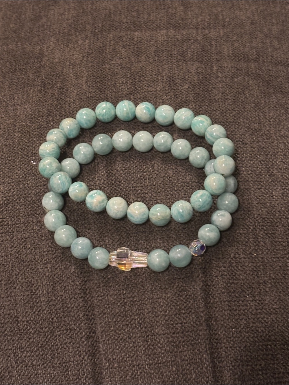 Natural Amazonite gemstone Beaded Stretch Bracelet 2 pc Set.